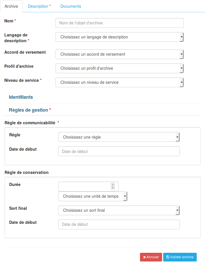 Onglet Archive du bordereau